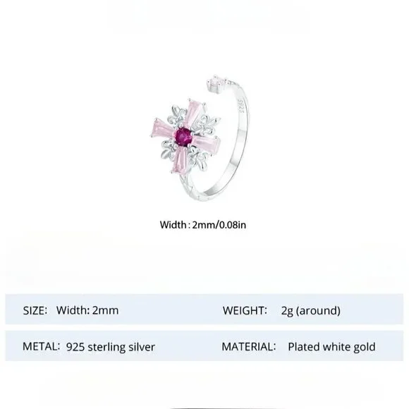 NWT S925 Sterling Silver Pink CZ Cross Fleur-De-Lis Design Open Adjustable Ring - Picture 5 of 12